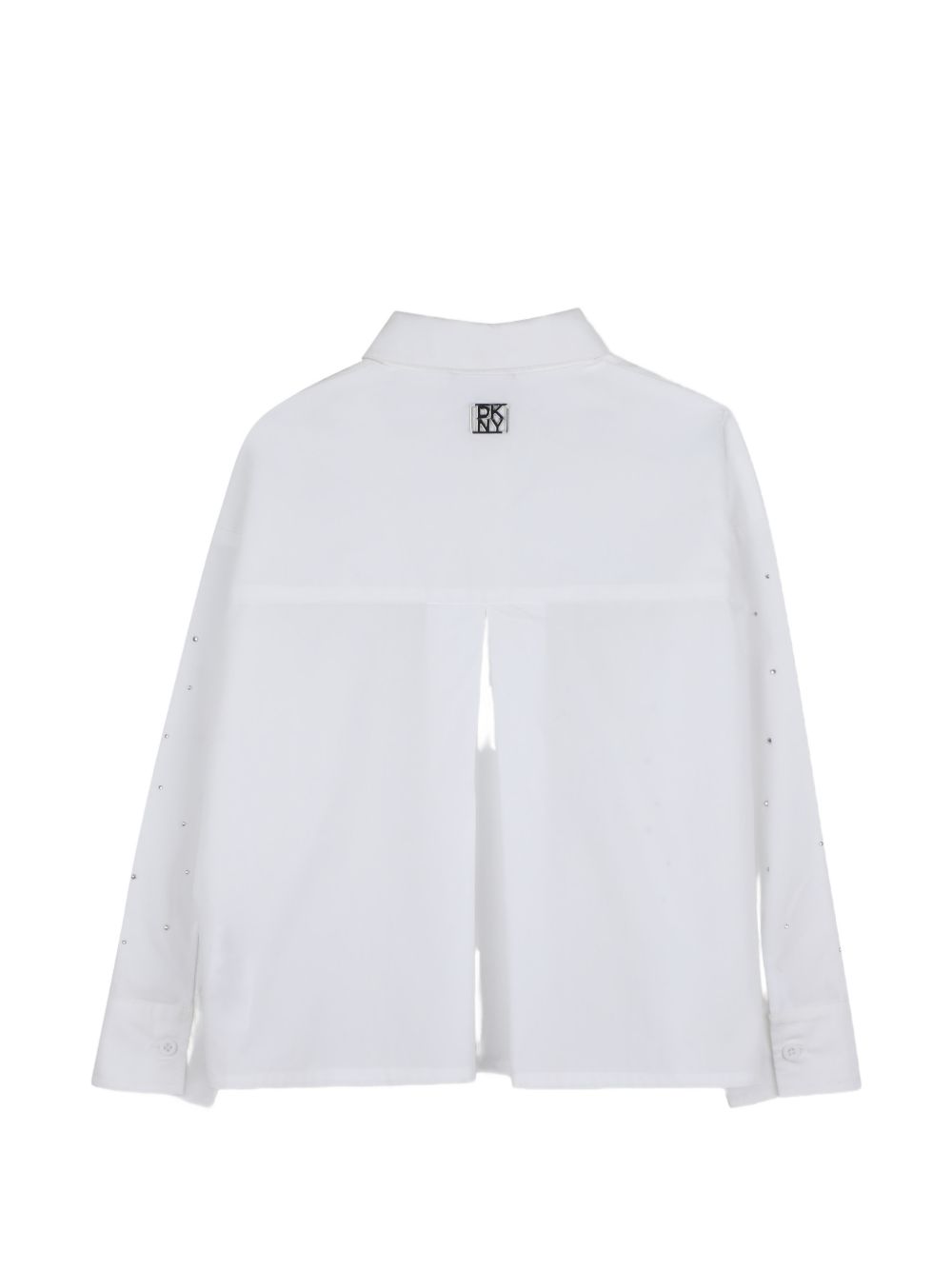 Mini-me maniche lunghe shirt in cotton poplin con strass sul davanti e at maniche. Buttons chiusura sul davanti. Pleat e dkny metal plate al retro. D62782 10P DKNY KIDS 