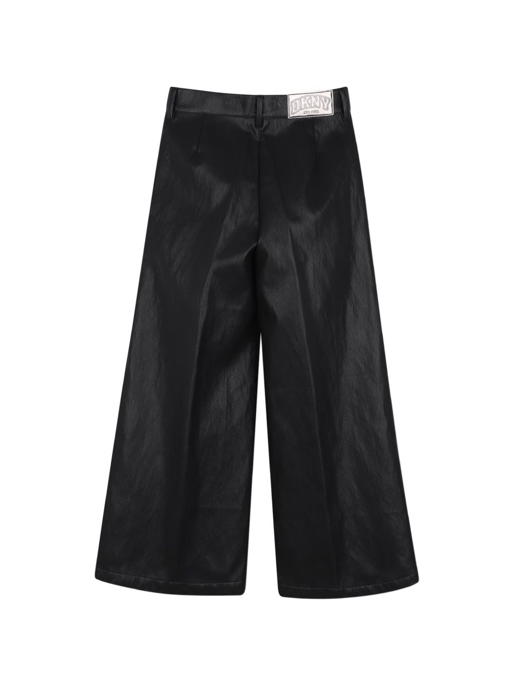 Large faux leather pantaloni, 55% polyuretane 45% polyester. Buttons chiusura at vita. 2 davanti tasche. Dkny metal plate sul davanti. Ajustable vita con buttons until 10 years. Dkny label al retro. D62787 09B DKNY KIDS 