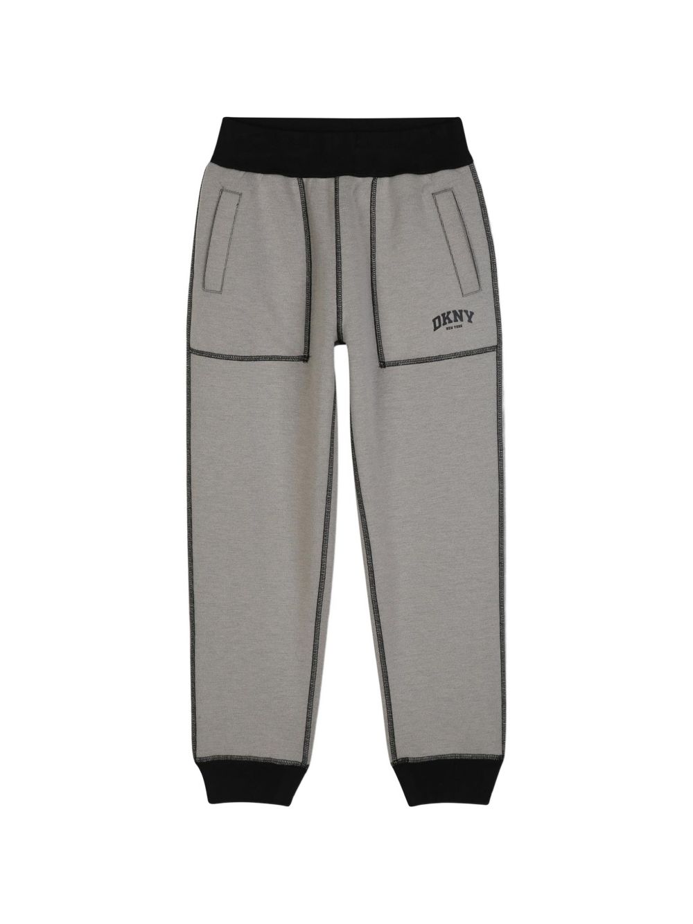 Reversible pantaloni in doble jersey, 86% polyester 10% viscose 4% elastane. One black side in jersey piqué effect con tasche e printed dkny logo. Other side in beige jersey con davanti tasche e printed dkny logo. D62866 P90 DKNY KIDS 