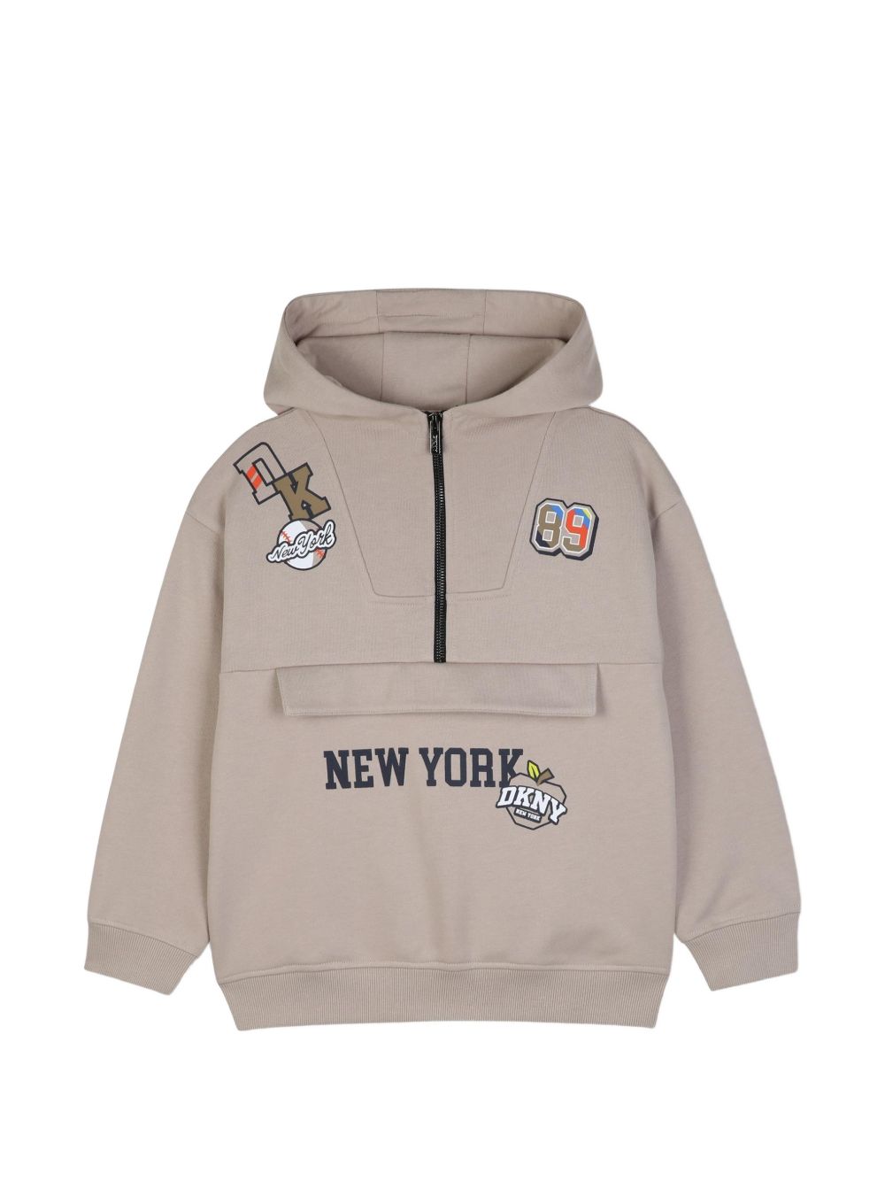 Cotone garzato con cappuccio sweatshirt in 60% cotton 40% polyester. 1 davanti tasca e zipped collar. Printed patches sul davanti. D62872 275 DKNY KIDS 
