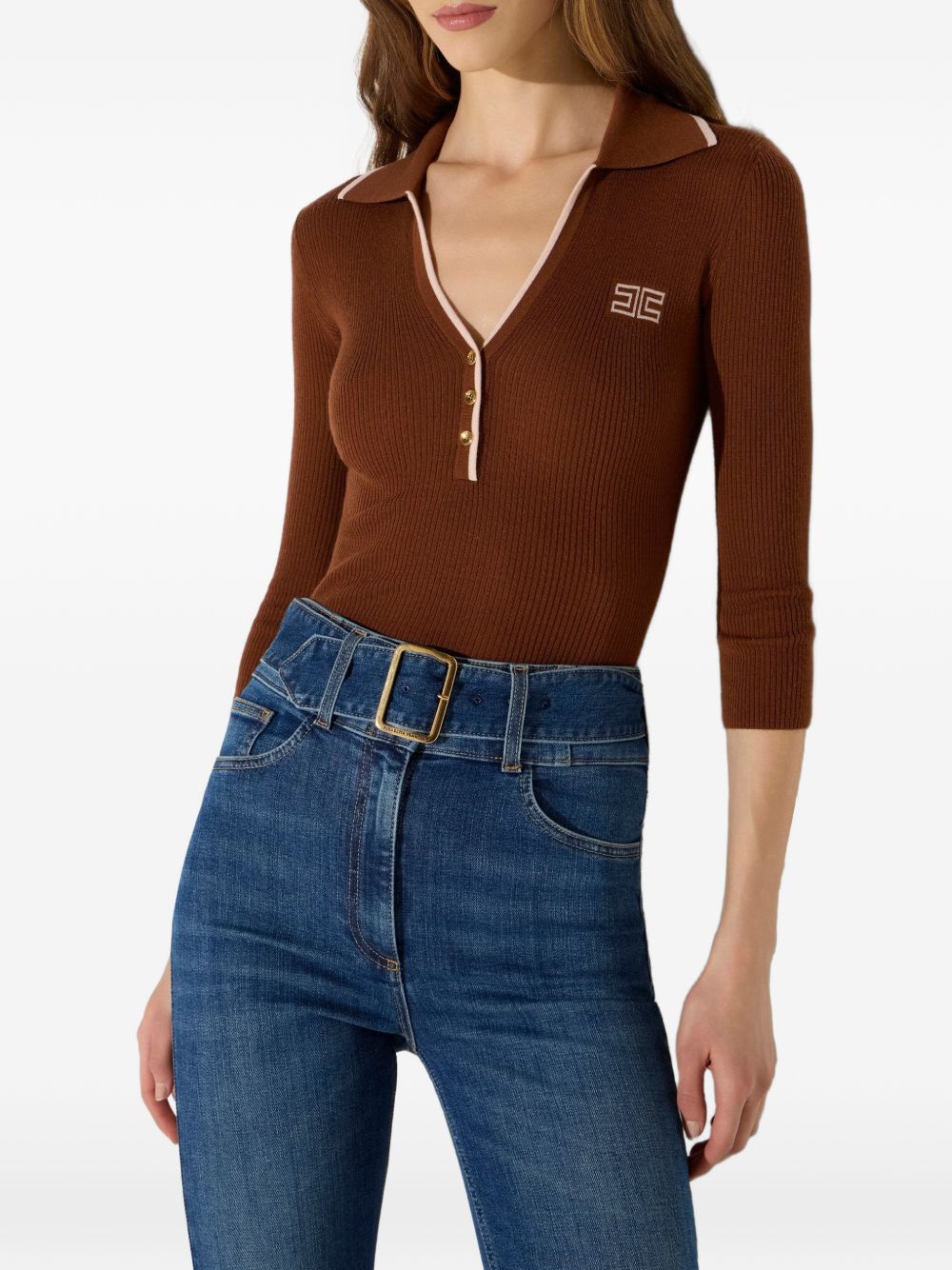 Maglia tricot in lana Sigaro/Nude MK17B66E2 FQ4 ELISABETTA FRANCHI 