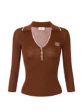 Maglia tricot in lana Sigaro/Nude
