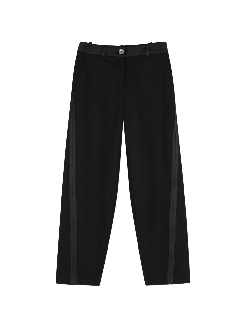 Cotton modal elastane polyamide milano pantaloni. Satin tapes detail on twisted legs. Silver color button at vita. Ottoman braid con givenchy logo tone on tone high density printed, at retro vita. H31337 09B GIVENCHY KIDS 