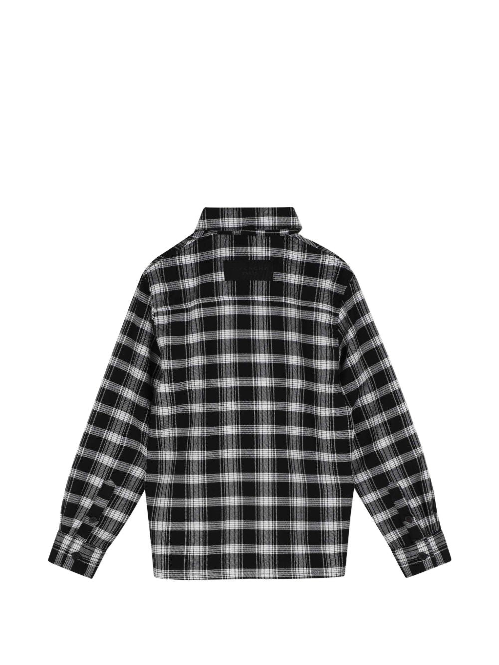 Maniche lunghe shirt in light cotton flanelle. All-over woven check pattern. Ottoman braid black label, givenchy logo tone on tone high density printed, at retro scollo. H31393 N70 GIVENCHY KIDS 