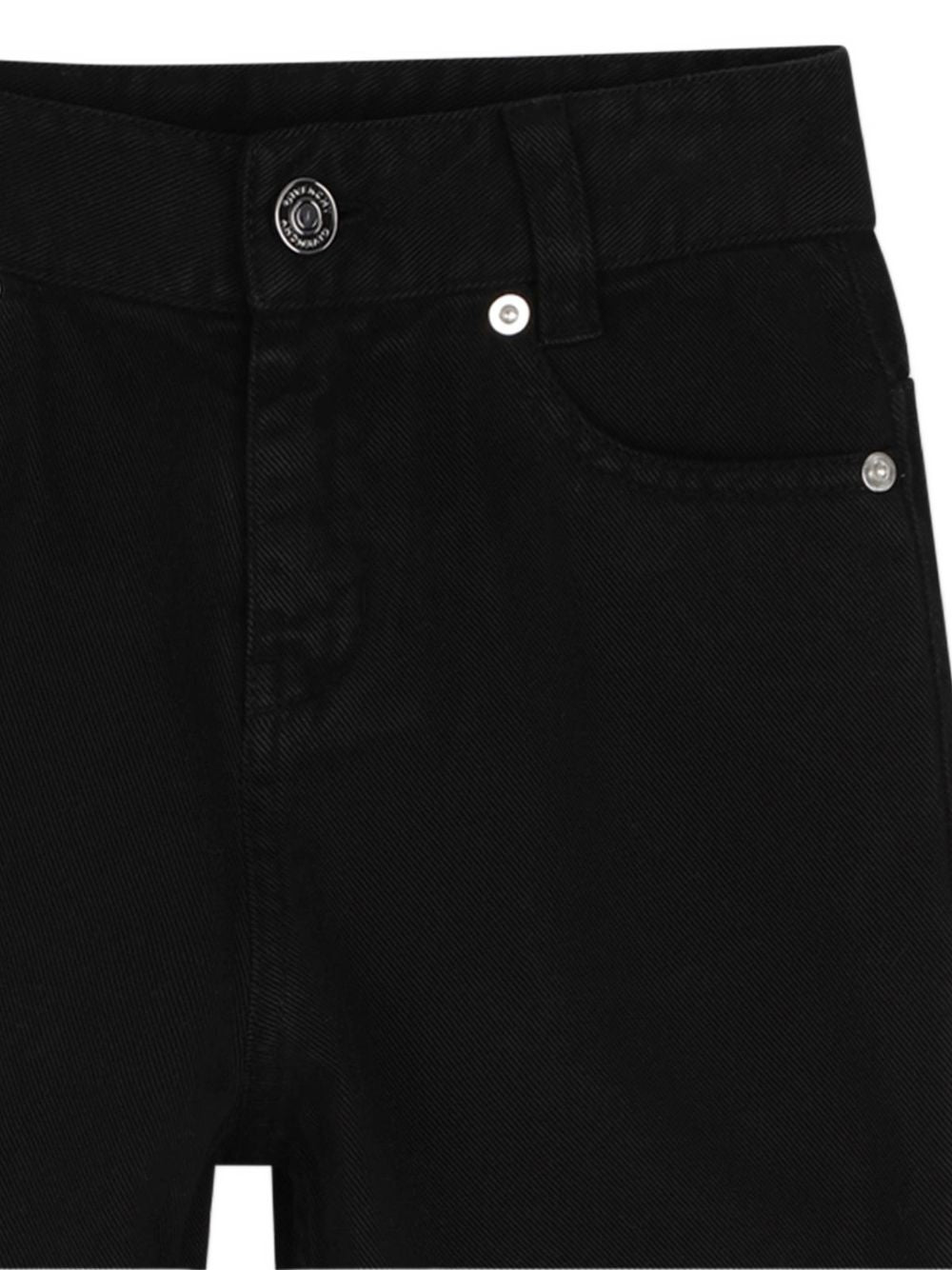 Cotton drill pantaloni, black or white color overdyed. Straight fit, givenchy logo embossed silver color printed leather flap label at retro vita. Tone on tone givenchy logo ricamo at retro tasca. H31400 09B GIVENCHY KIDS 
