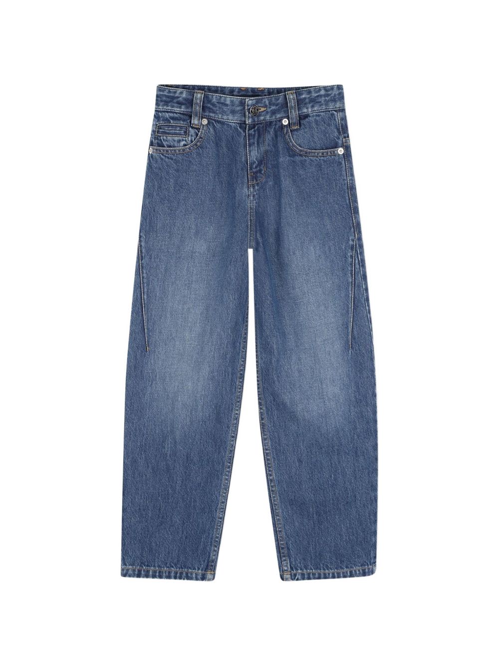 Cotton pantaloni in denim, straight fit, givenchy logo embossed silver color printed leather flap label at retro vita, color contrasted givenchy logo ricamo at retro tasca. H31444 Z06 GIVENCHY KIDS 
