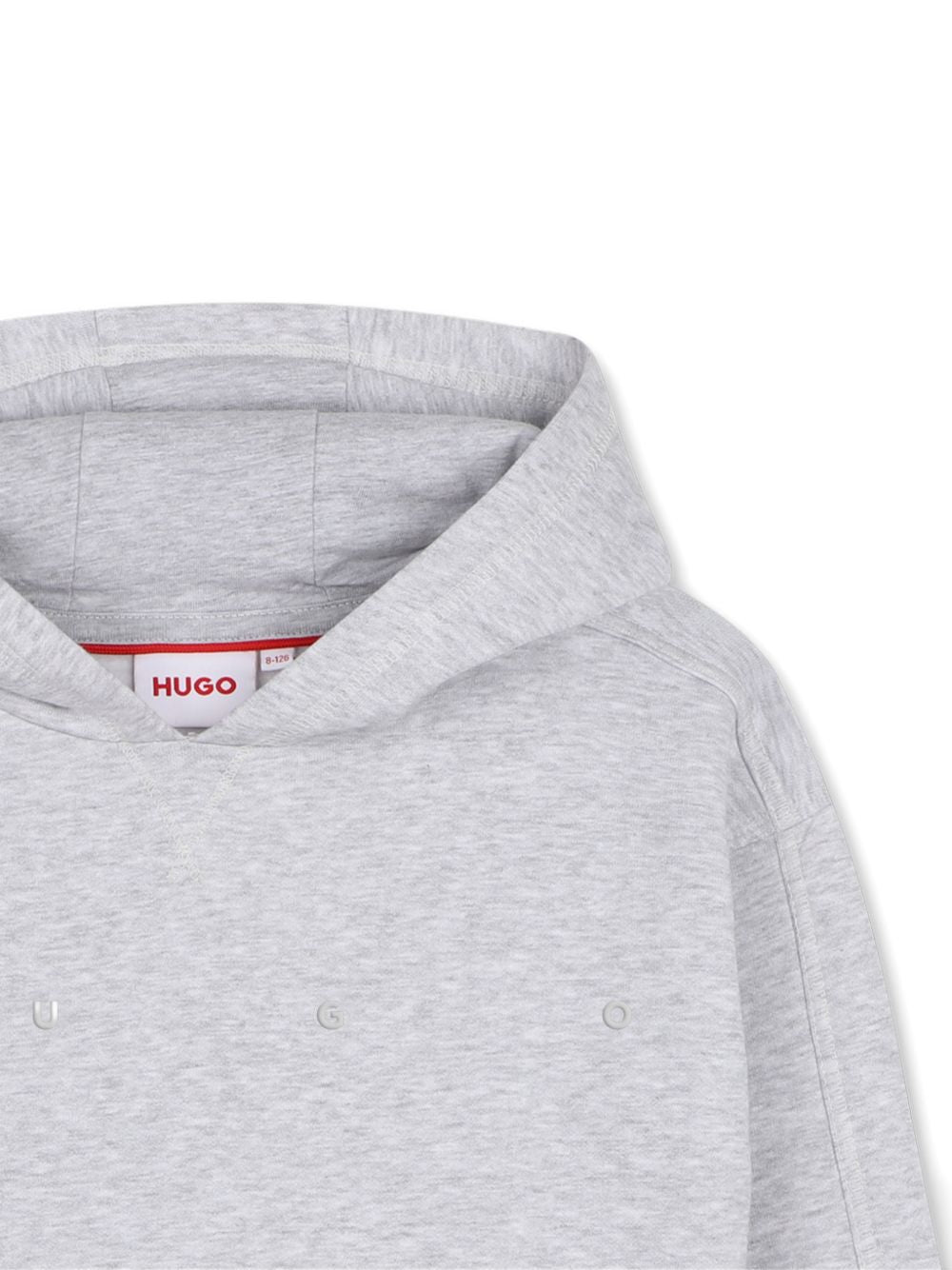 Con cappuccio sweatshirt in brushed cotton polyester fleece, spaced logo stampa in relief sul chest, elastico hem e polsini, kangaroo tasca sul davanti, flatlock finishes sul seams. Vestibilità morbida. Con pantaloni g01207 G01230 A32 HUGO KIDS 