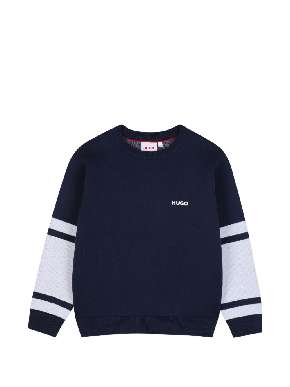 Round neck felpa in cotton polyester viscose knit, hugo logo printed sul chest, a contrasto bands al fondo of maniche, fantasia jacquard logo al fondo of retro. G01238 85C HUGO KIDS 