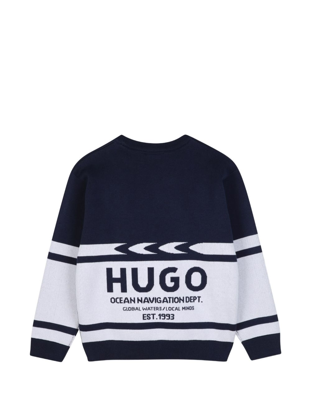 Round neck felpa in cotton polyester viscose knit, hugo logo printed sul chest, a contrasto bands al fondo of maniche, fantasia jacquard logo al fondo of retro. G01238 85C HUGO KIDS 