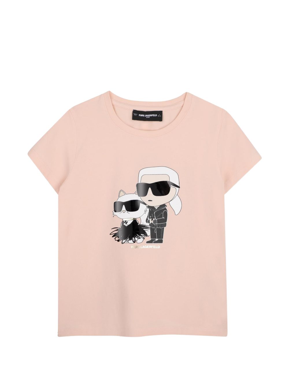 Maniche corte t-shirt in jersey in jersey containing organic cotton. Choupette e karl/choupette illustrazione con effetto metallizzato ink. Branded illustrazione karl lagerfeld sul retro. Z31308 471 KARL LAGERFELD KIDS 