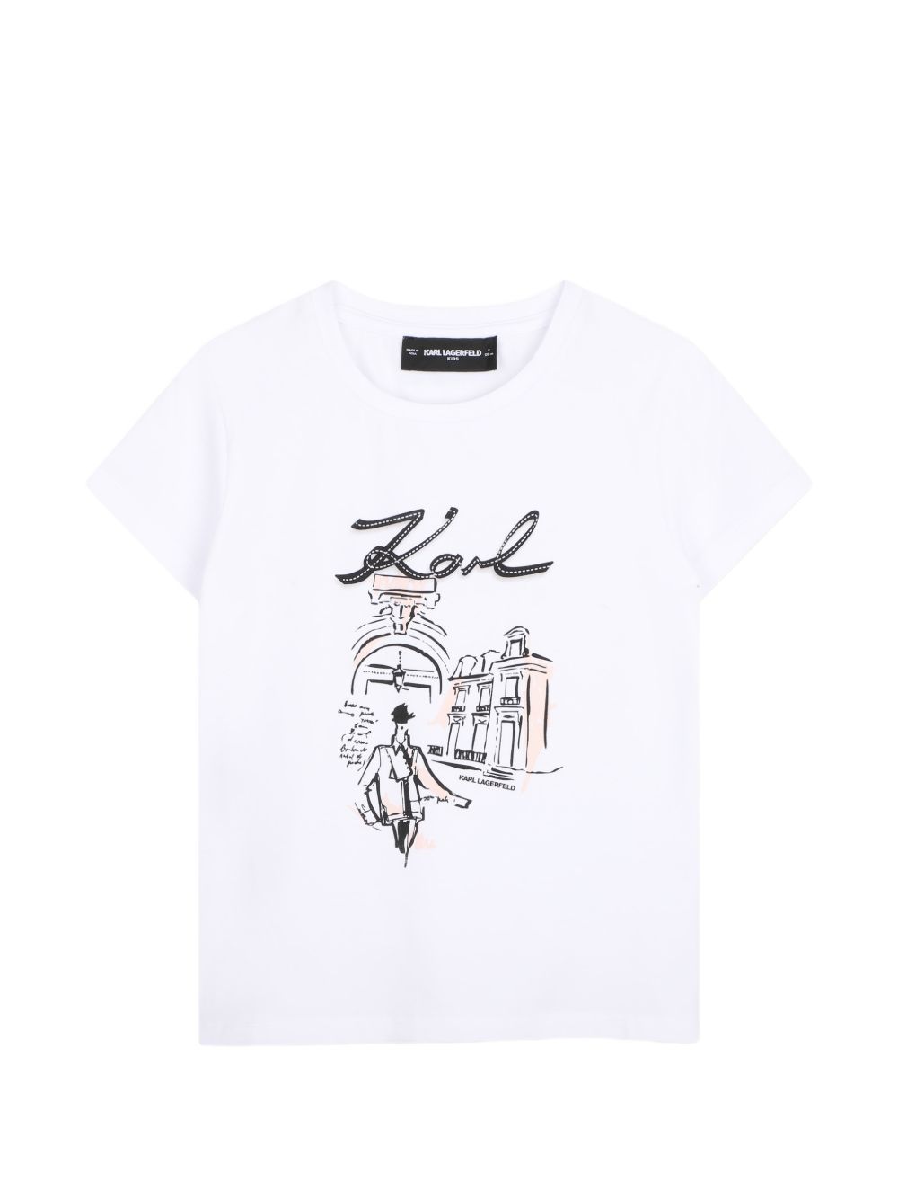Short-maniche jersey t-shirt con cotton coming from organic farming. Karl signature logo illustrazione sul davanti. Karl lagefeld logo illustrazione sul retro. Mini me Z31313 10P KARL LAGERFELD KIDS 
