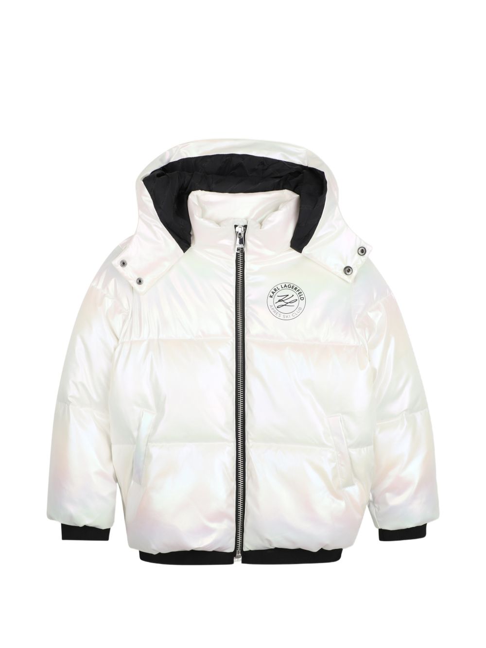 Iridescent piumino con cappuccio con zip chiusura.quilted padding. 1*1 ribbed hem e polsini. Piped tasche. Karl lagerfeld logo fodera. Karl lagerfeld illustrazione sul chest e retro. Water repellent. Z31357 N57 KARL LAGERFELD KIDS 