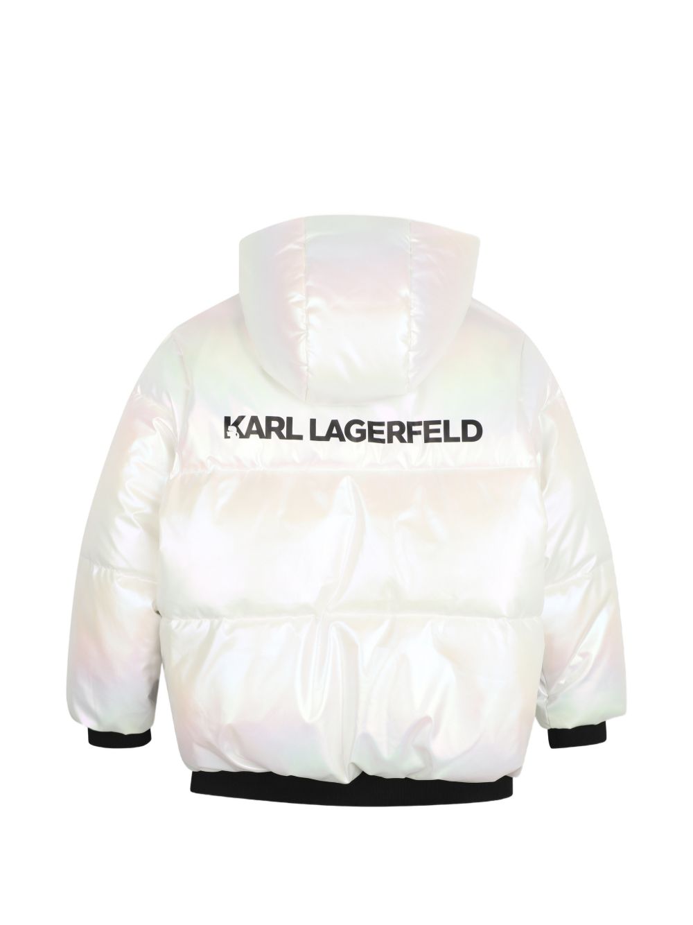 Iridescent piumino con cappuccio con zip chiusura.quilted padding. 1*1 ribbed hem e polsini. Piped tasche. Karl lagerfeld logo fodera. Karl lagerfeld illustrazione sul chest e retro. Water repellent. Z31357 N57 KARL LAGERFELD KIDS 