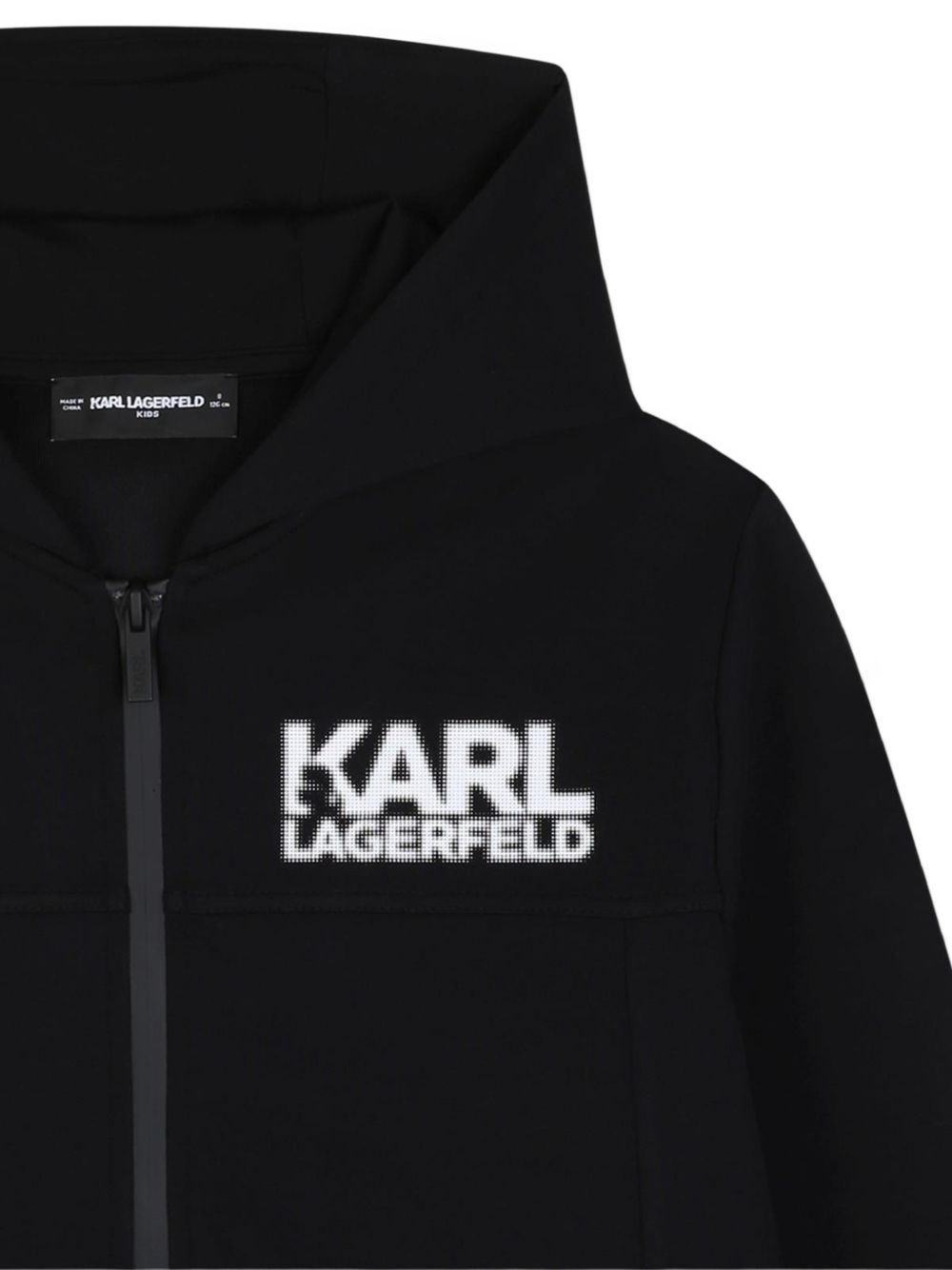 Con cappuccio cardigan in double jersey. Zip chiusura. Side tasche. Polyamide fabric al base e polsini. Karl lagerfeld logo in rubber sul chest e retro. Z31377 09B KARL LAGERFELD KIDS 
