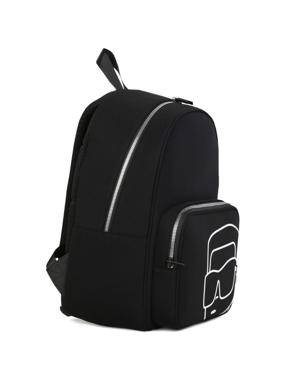 Backpack in jersey fabric. Karl stampa con silicone effect. Padded retro e spalla straps con mesh, for better comfort. Branded zips chiusura. Branded fodera. Dimensions : 38x27x15cms. (compo: polyester) Z31445 09B KARL LAGERFELD KIDS 