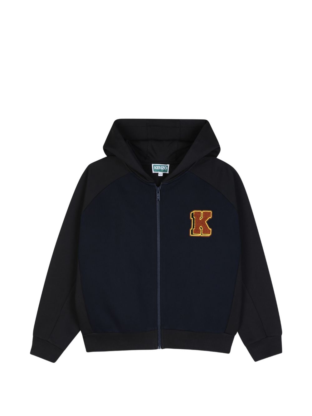 Cardigan in unbrushed fleece con a cappuccio (100% cotton), fantasia cuts on sides, two tasche, zip chiusura, ricamato badge on chest e branded ricamo nel retro. K61944 845 KENZO KIDS 