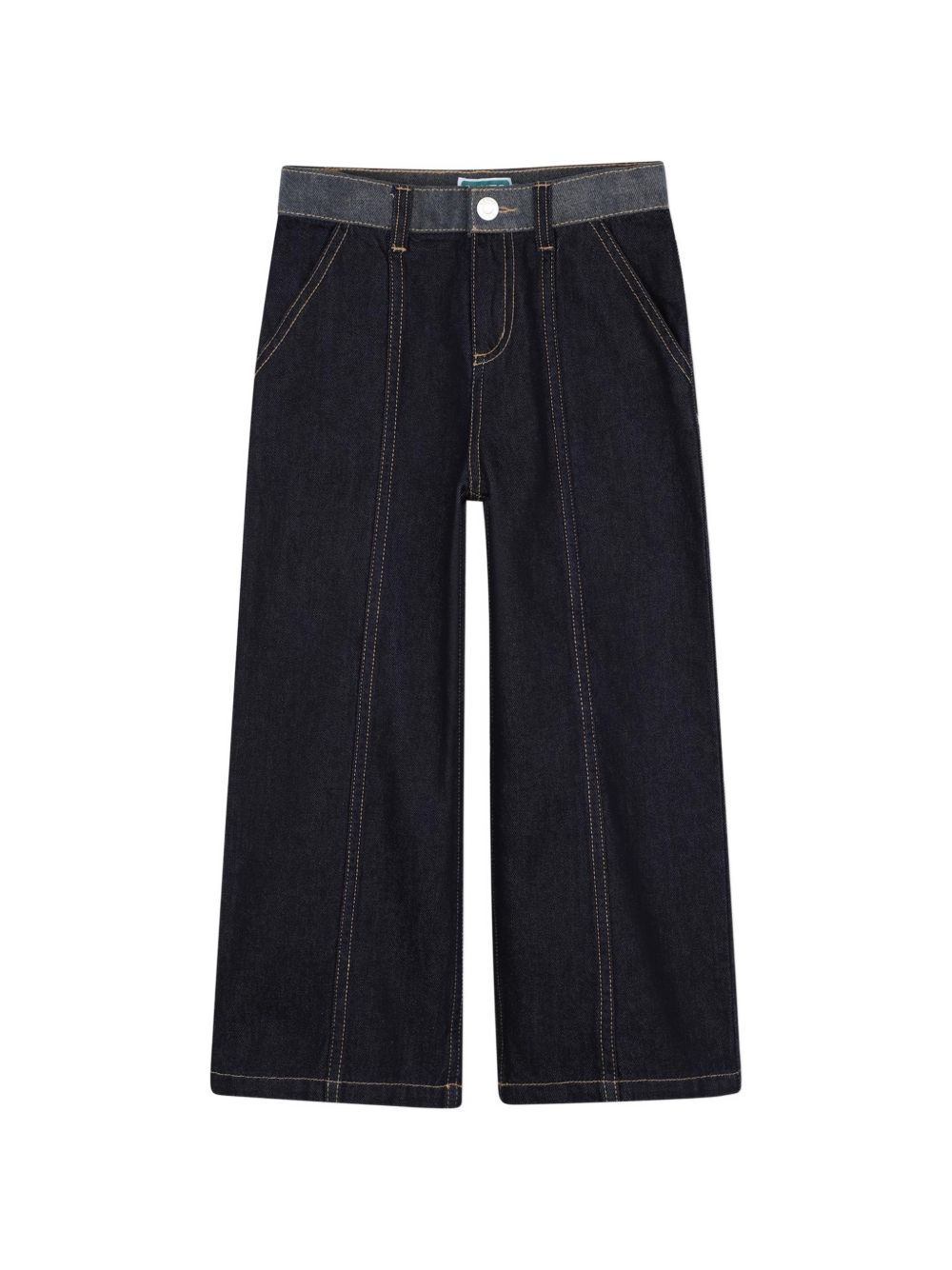 Pantaloni in denim (100% cotton), straight fit, cut-outs on davanti, side tasche e applicato contrasted tasche nel retro, contrasted topstitch, branded label nel retro. K61962 Z35 KENZO KIDS 