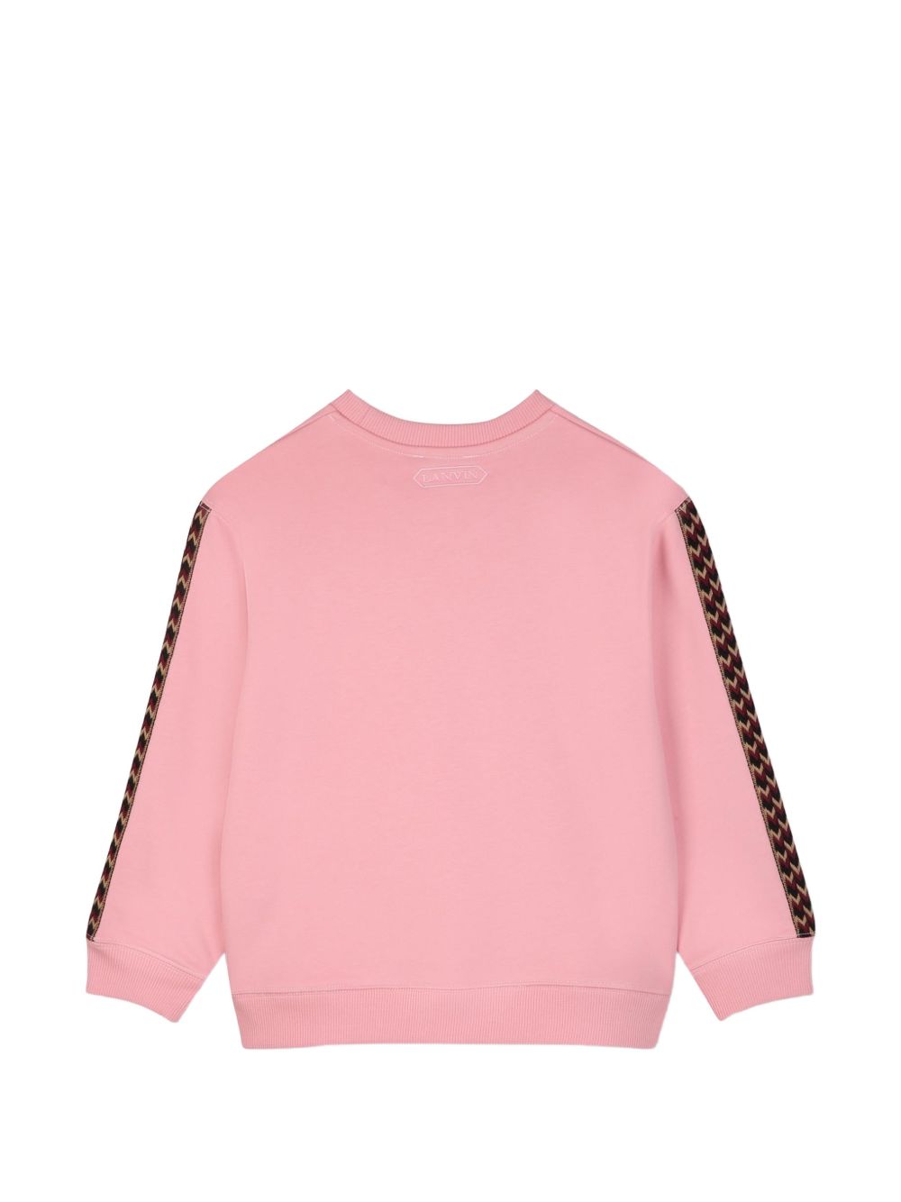 Cotton from organic farming cotone garzato crewneck sweatshirt, tone-on-tone ribbed edges, curb braiding applied to sides of maniche. Tone-on-tone lanvin logos ricamato sul retro as a label e in a contrasto ricamo sul davanti. N30401 48N LANVIN KIDS 