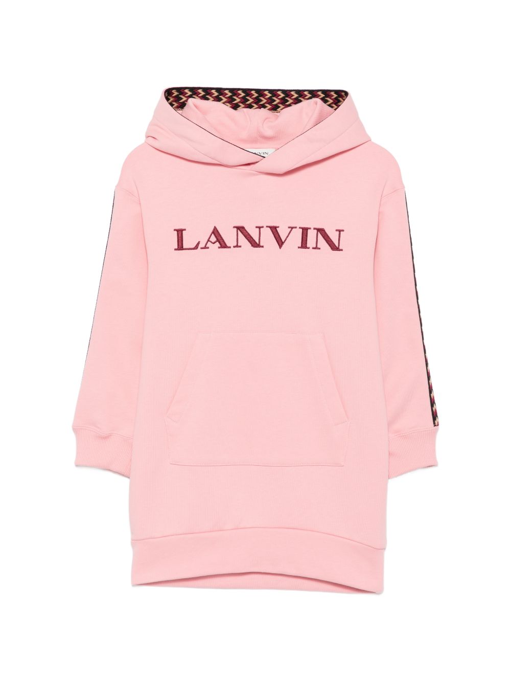 Cotton from organic farming cotone garzato con cappuccio vestito, kangaroo tasca on davanti, curb braid applied on maniche e inside of cappuccio, lanvin ricamato logo at chest e retro of cappuccio. N30407 48N LANVIN KIDS 