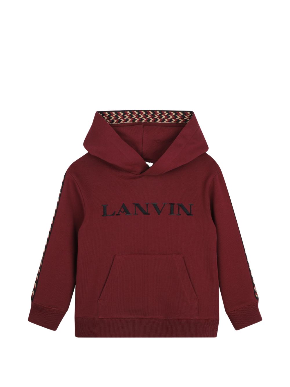 Cotton from organic farming cotone garzato con cappuccio sweatshirt, cappuccio lined in jersey. Curb braiding applied to side of maniche e inside cappuccio. Tone-on-tone lanvin brand ricamo sul retro of cappuccio like a label e in a contrasto color s N30423 955 LANVIN KIDS 