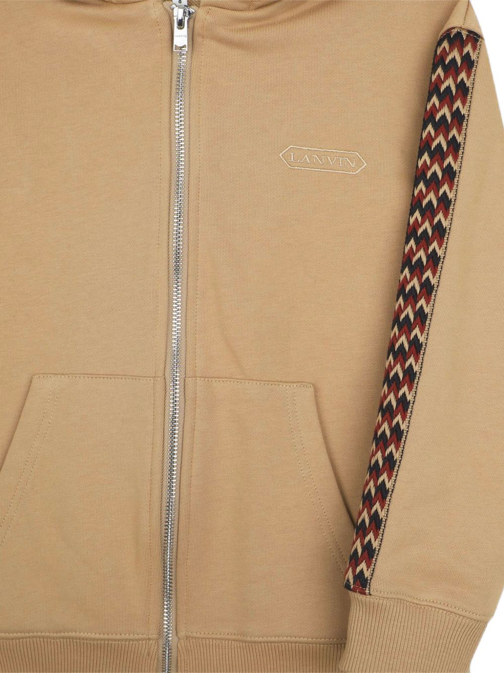 Cotton from organic farming cotone garzato con cappuccio cardigan, cappuccio lined in jersey. Curb braid applied to side of maniche e inside cappuccio. Tone-on-tone lanvin brand ricamo sul davanti e in a contrasto color sul retro. N30424 276 LANVIN KIDS 