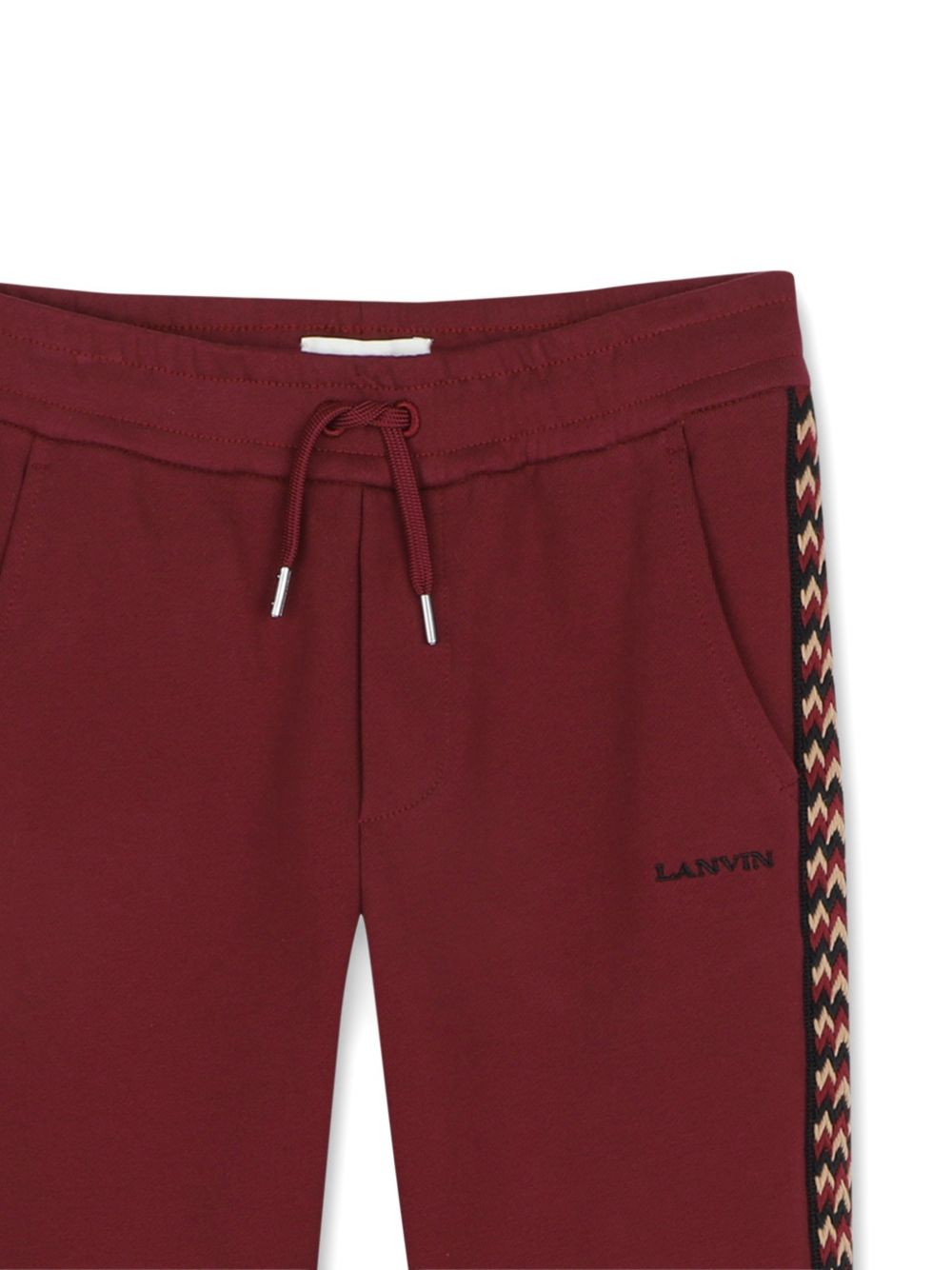 Cotton from organic farming cotone garzato pantaloni, vita elastica con coulisse embellished con branded silver metal ends, curb braid applied on legs, tonal lanvin brand ricamo sul retro e in a contrasto color sul davanti. N30425 955 LANVIN KIDS 