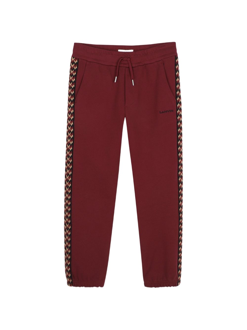 Cotton from organic farming cotone garzato pantaloni, vita elastica con coulisse embellished con branded silver metal ends, curb braid applied on legs, tonal lanvin brand ricamo sul retro e in a contrasto color sul davanti. N30425 955 LANVIN KIDS 