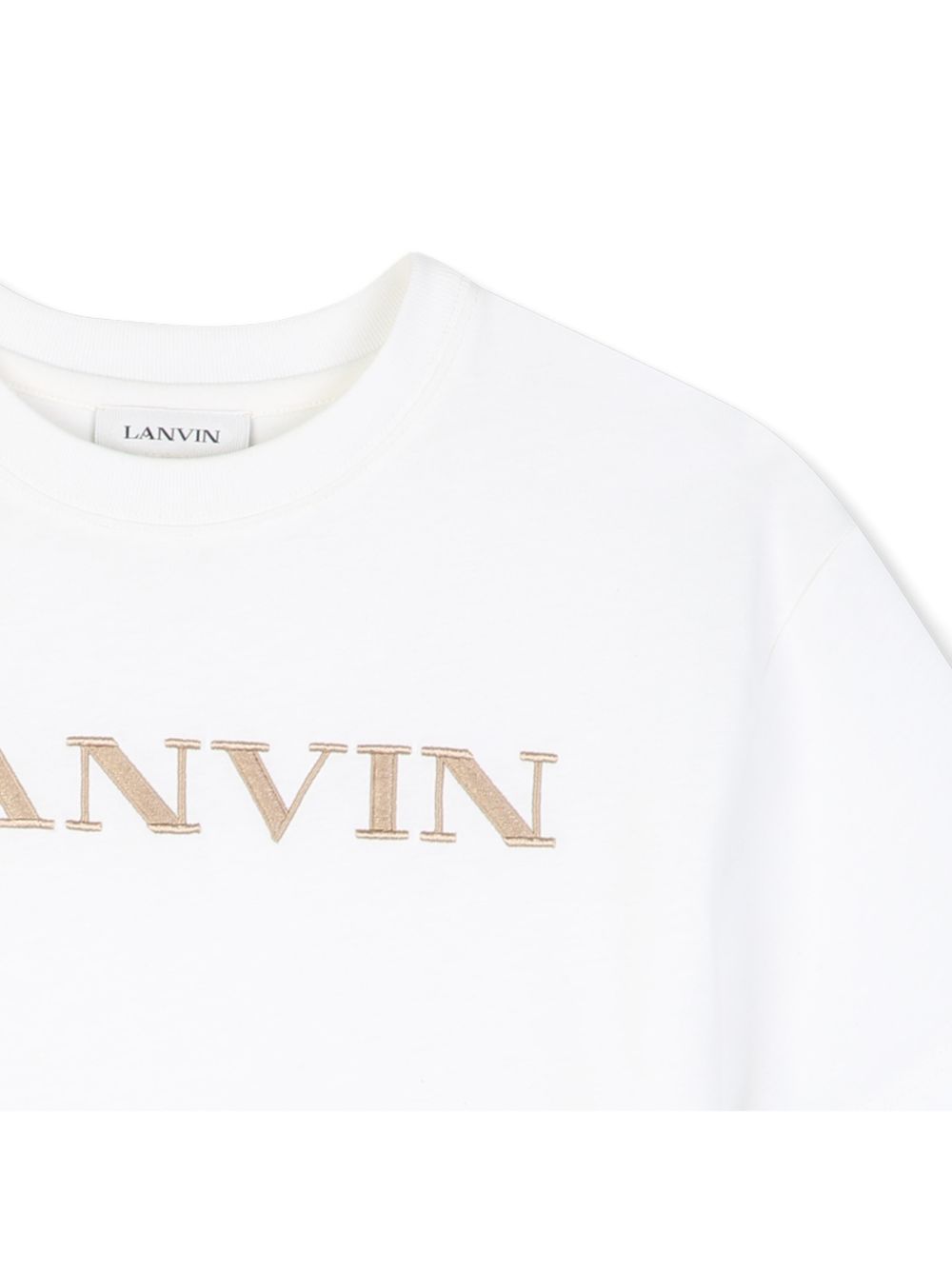 Cotton from organic farming jersey t-shirt, tone-on-tone ribbed scollo, lanvin brand ricamo sul davanti. N30426 117 LANVIN KIDS 