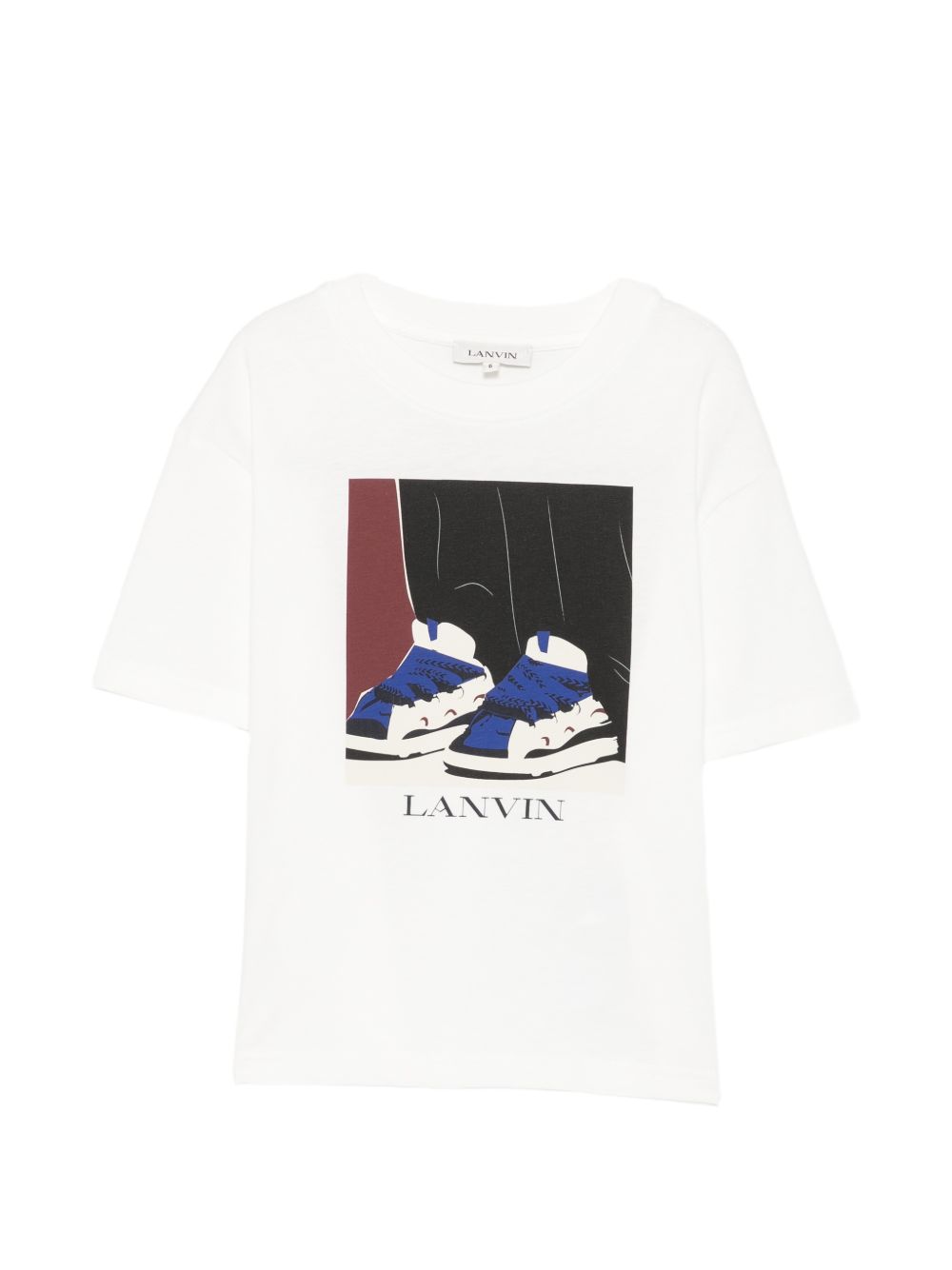Cotton from organic farming jersey t-shirt con tone-on-tone ribbed scollo. Illustrazione fantasia inspired by curb basket, con lanvin logo sul davanti. N30427 117 LANVIN KIDS 