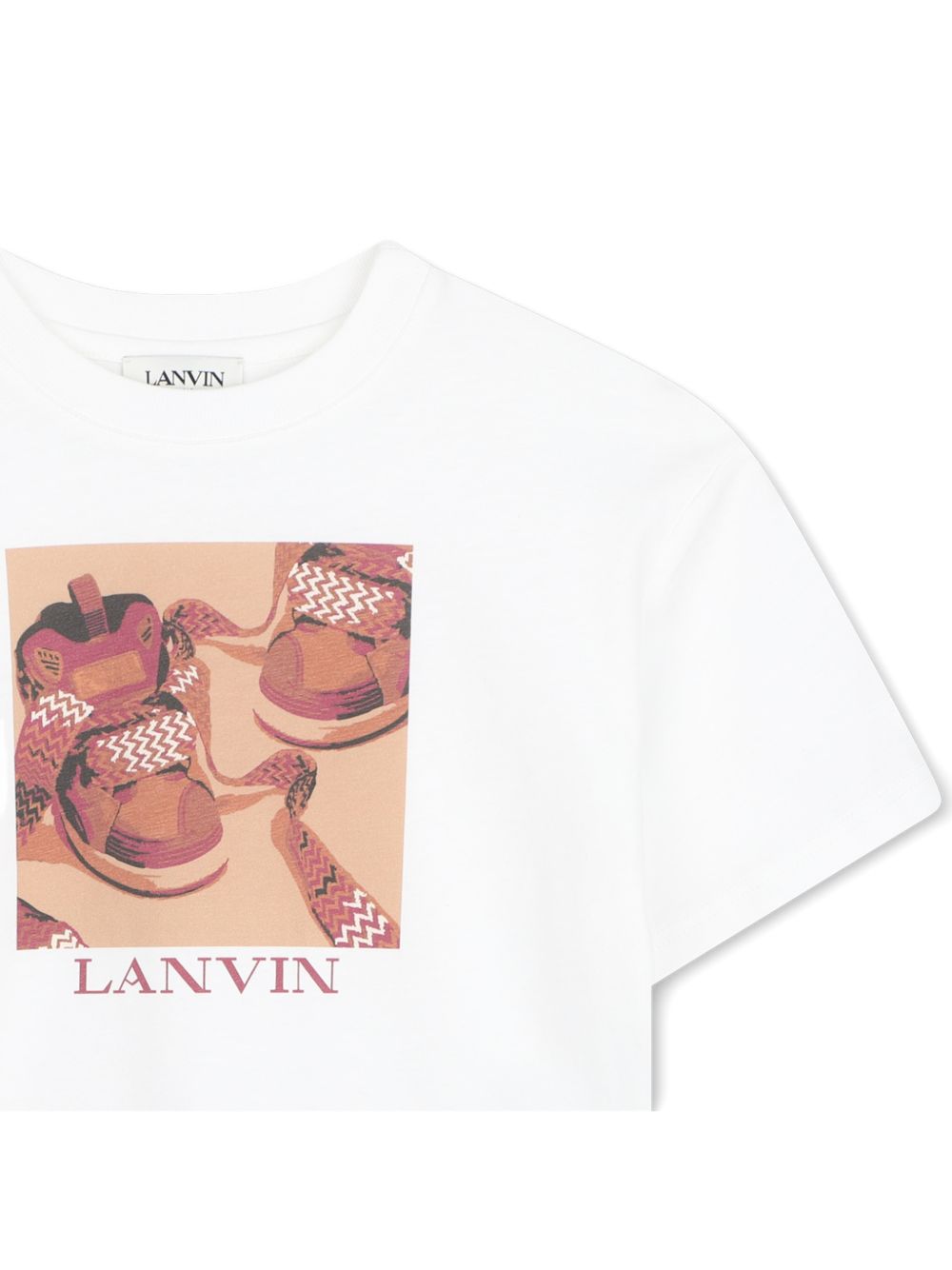 Cotton from organic farming jersey t-shirt con tone-on-tone ribbed scollo. Illustrazione fantasia inspired by curb trainer, con lanvin logo sul davanti. N30428 117 LANVIN KIDS 