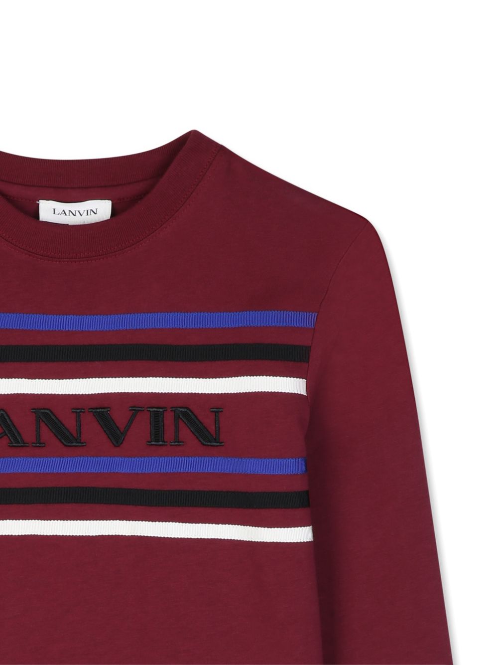 Cotton from organic farming jersey t-shirt, tone-on-tone ribbed scollo, a contrasto grosgrain e ricamato lanvin grosgrain branding sul davanti. Ricamo from adult collection. N30429 955 LANVIN KIDS 