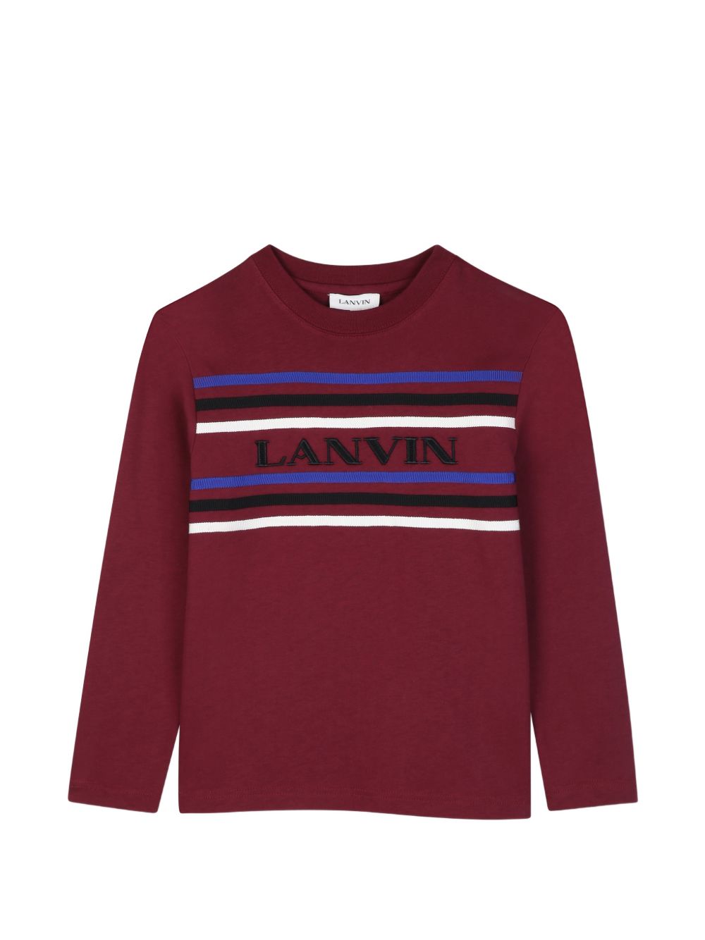 Cotton from organic farming jersey t-shirt, tone-on-tone ribbed scollo, a contrasto grosgrain e ricamato lanvin grosgrain branding sul davanti. Ricamo from adult collection. N30429 955 LANVIN KIDS 