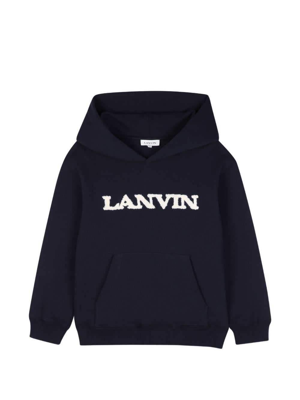 Cotton from organic farming cotone garzato con cappuccio sweatshirt, cappuccio lined in jersey. Tone-on-tone hexagonal faux leather label sul retro of cappuccio con embossed lanvin signature, a contrasto bouclette brand ricamo con lanvin signature su N30435 855 LANVIN KIDS 