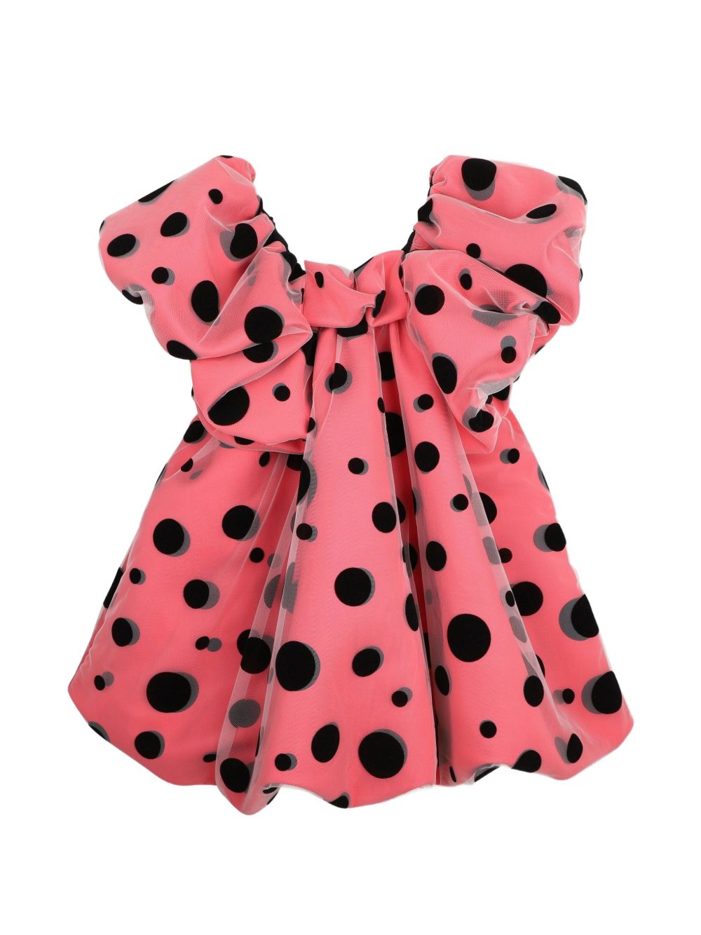 Voluminous occasion vestito con a bubble shape, made of heavy polka-dot satin e overlaid con flocked polka-dot tulle. Lined con taffeta e stiff tulle. Retro chiusura con a jeweled zip pull. W60980 98A MARC JACOBS KIDS 