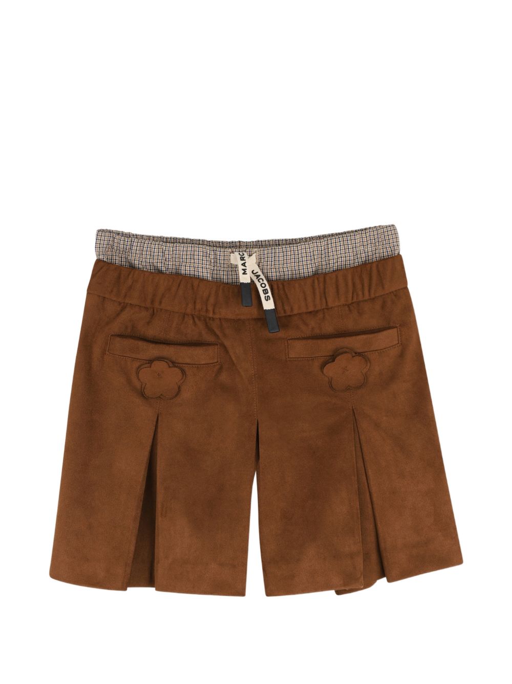 Suede skort con a double elastico houndstooth-stampa fascia in vita e a marc jacobs-branded coulisse. Two welt tasche sul davanti, each adorned con a 3d suede daisy. W60985 367 MARC JACOBS KIDS 