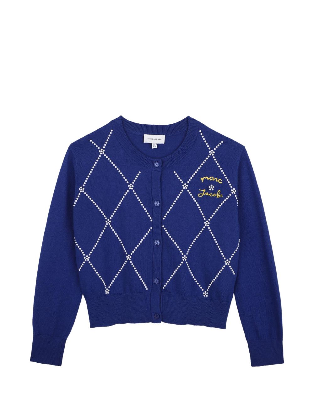 100% cotton knit cardigan adorned con pearl-like borchie sul davanti, featuring a marc jacobs ricamo sul chest. W61003 841 MARC JACOBS KIDS 