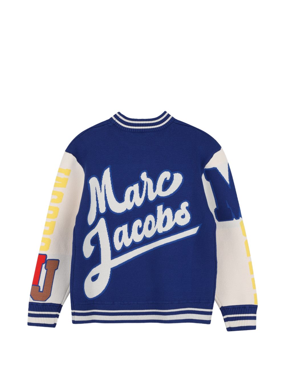 Knit felpa con a trompe-l'oeil cardigan effect. Boucle ricamo sul davanti. Jacquard illustrations sul davanti, maniche, e retro. W61043 841 MARC JACOBS KIDS 
