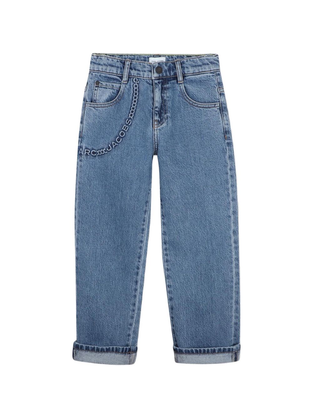 Pantaloni in denim, marc jacobs chain embossed, branded silicone label on retro cintura, m-detail signature stitches on retro tasche, vita regolabile up to 10y. W61053 Z10 MARC JACOBS KIDS 