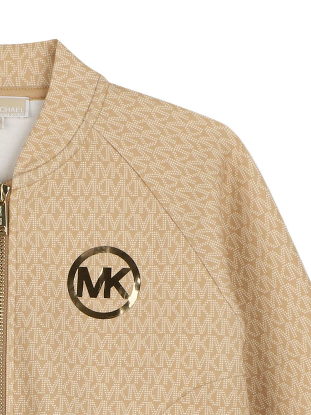 Double jersey cardigan con "mk signature" all-over stampa. Branded zipped chiusura sul davanti e "mk charm" illustrazione in gold effetto metallizzato stampa. R30712 301 MICHAEL KORS KIDS 