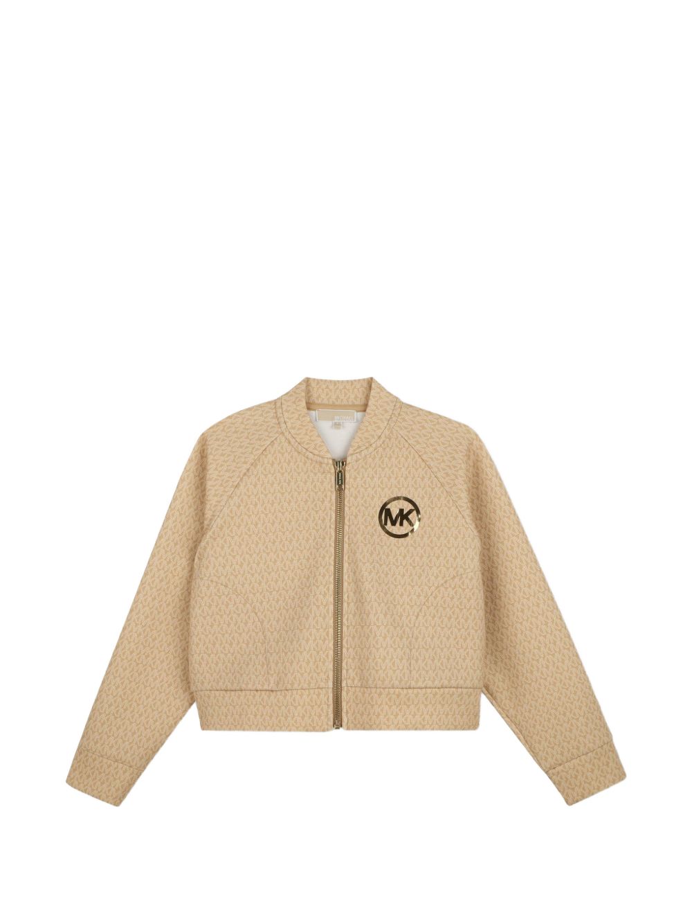 Double jersey cardigan con "mk signature" all-over stampa. Branded zipped chiusura sul davanti e "mk charm" illustrazione in gold effetto metallizzato stampa. R30712 301 MICHAEL KORS KIDS 