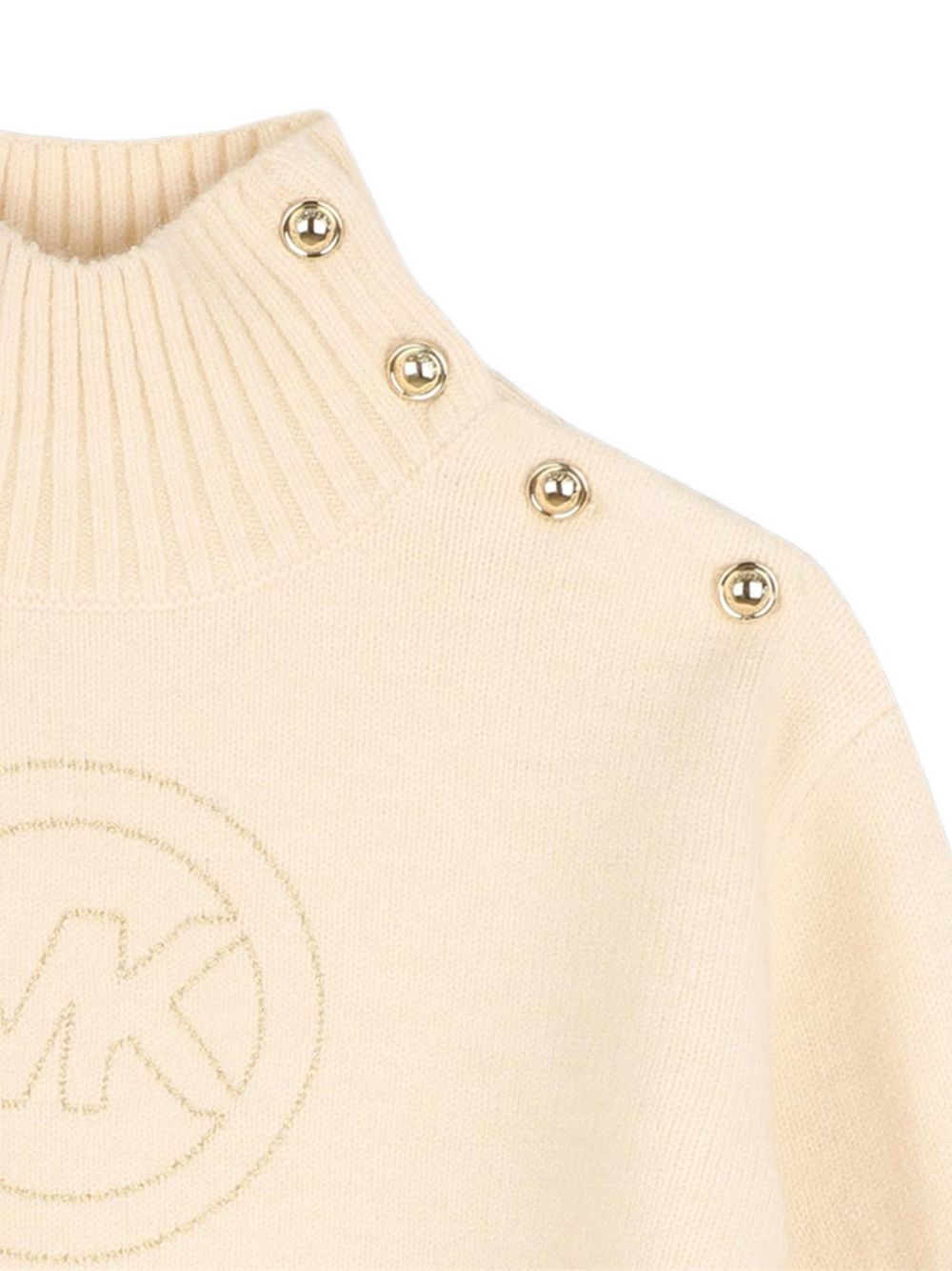 High-necked in maglia felpa. Ribbed collar, fondo garment e fondo maniche. "michael kors" branded buttons al spalla. "mk charm" ricamo sul davanti. R30720 247 MICHAEL KORS KIDS 