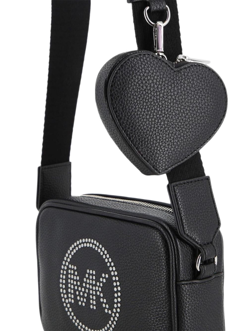 Handbag in grained simili con its removable cuore purse. Branded mk in metal borchie. Regolabile spalla strap con silver buckles. Branded chiusura con zip. Dimensions : 17.5x12x5cms. R30811 09B MICHAEL KORS KIDS 