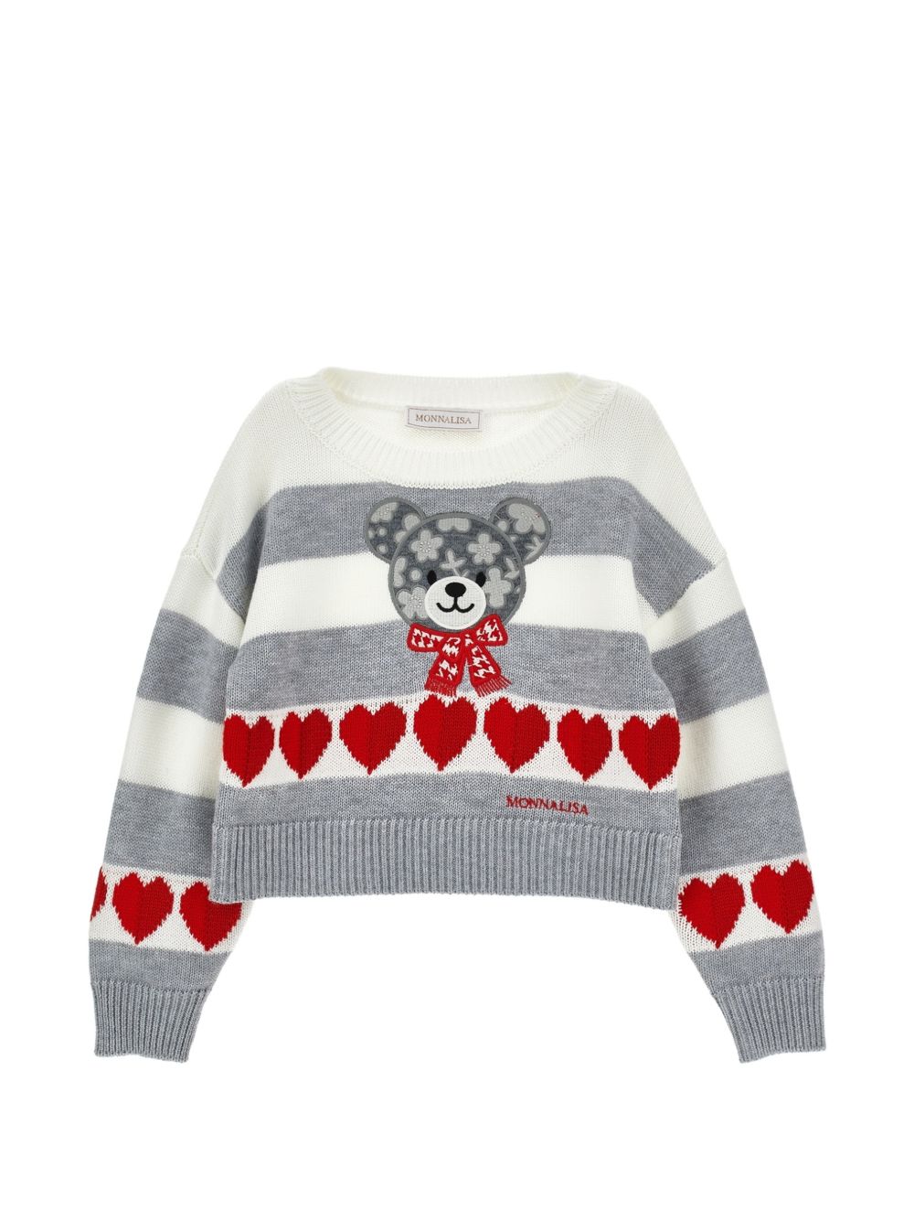 Pull orsetto fiore mix wo panna+grigio 19H6068062 0132 MONNALISA KIDS 
