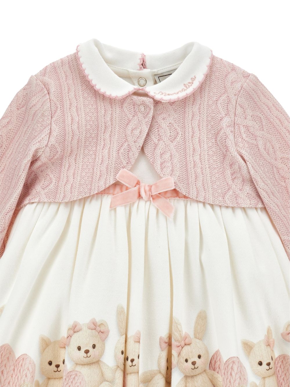 Completo abito con paglia Panna+Rosa Antico 35H5078001 0191 MONNALISA KIDS 