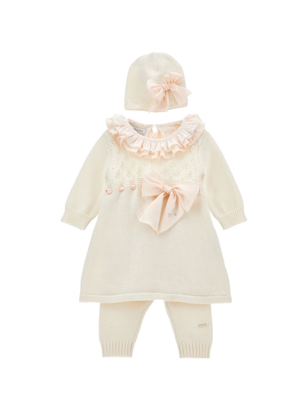 Set maglieria cotone lana Panna+Rosa Antico 35H5128060 0191 MONNALISA KIDS 