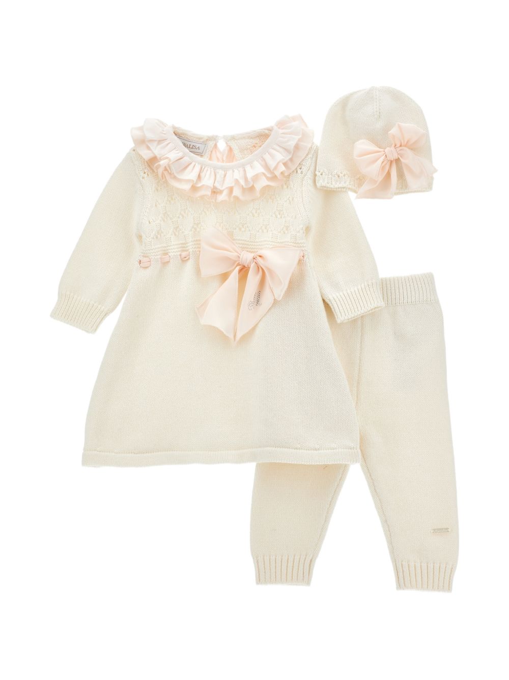 Set maglieria cotone lana Panna+Rosa Antico 35H5128060 0191 MONNALISA KIDS 