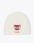 Cappello con orsetto a quadri bianco