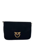 Borsa con fibbia a uccelli in pelle nera