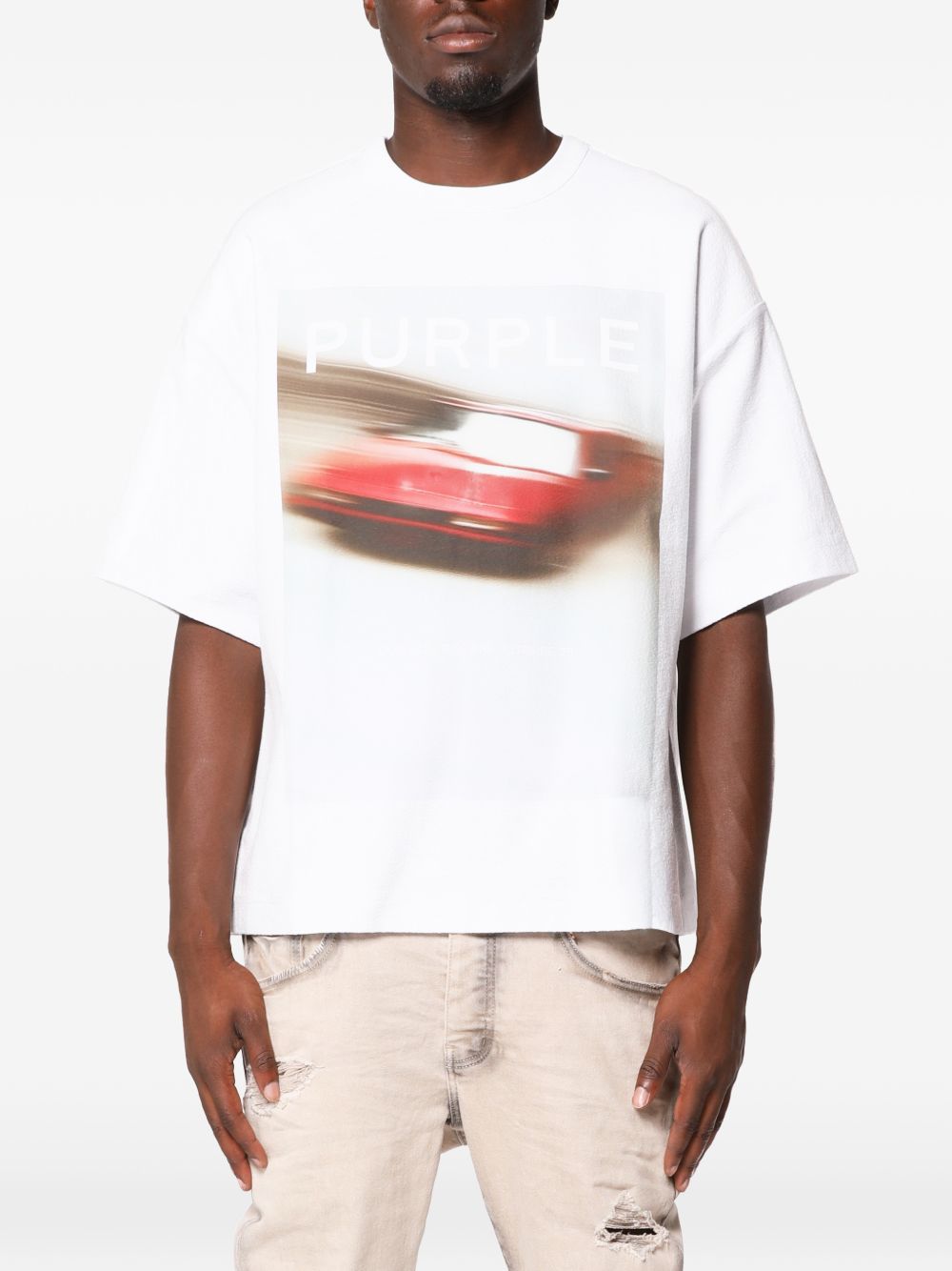 Hwt Textured Jersey Ss White M1057HTWD326 WHITE PURPLE BRAND 