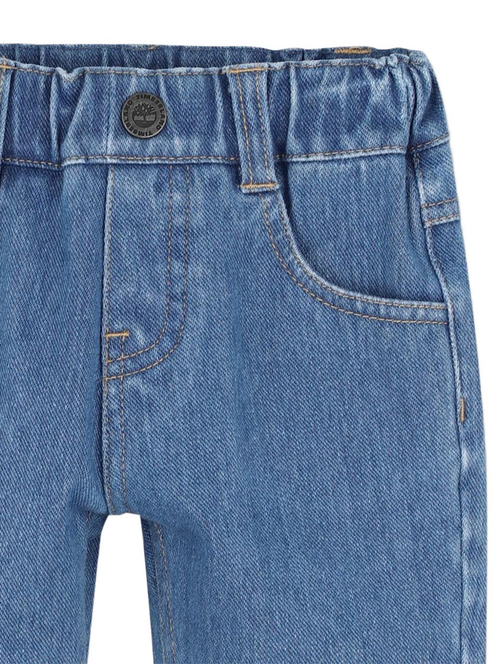 Knit pantaloni in denim 89% coton / 11% elastane, vita elastica, fake patta, davanti e retro tasche, printed logo on label on left retro tasca. T61014 Z06 TIMBERLAND KIDS 